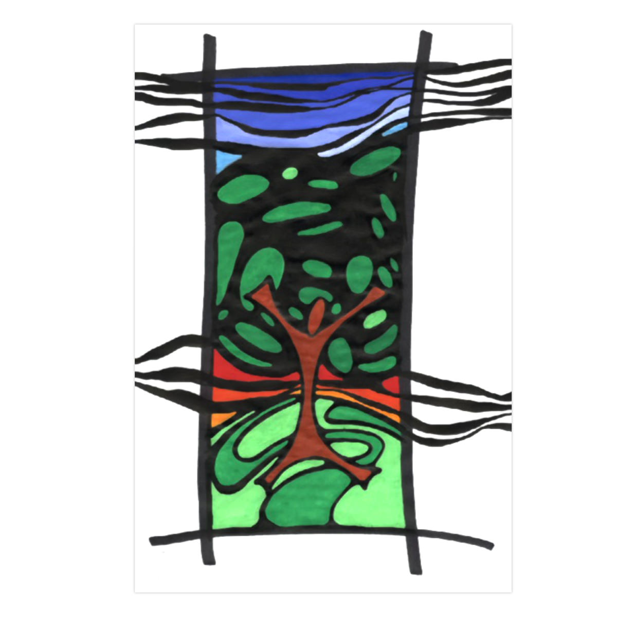 Arbre 2. Peinture acrylique et encre de chine sur papier. 21 x 29.7 cm. 
2000 – Dominique Vial