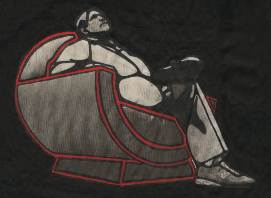 Coppola. Encre de chine et encre à alcool sur papier journal. . 
2000 – Dominique Vial