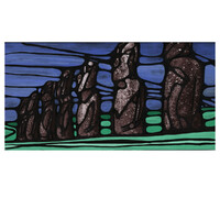 Moaï. Encre de chine et peinture acrylique sur papier journal. . 
2000 – Dominique Vial