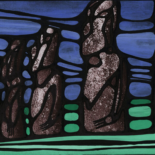 

Moa&amp;iuml;
 
 &ndash; Encre de chine et peinture acrylique sur papier journal &ndash;  – 2000