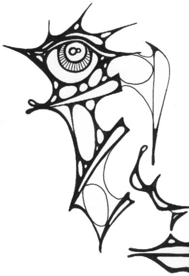 visage 1. Encre de chine sur papier. . 
2001 – Dominique Vial