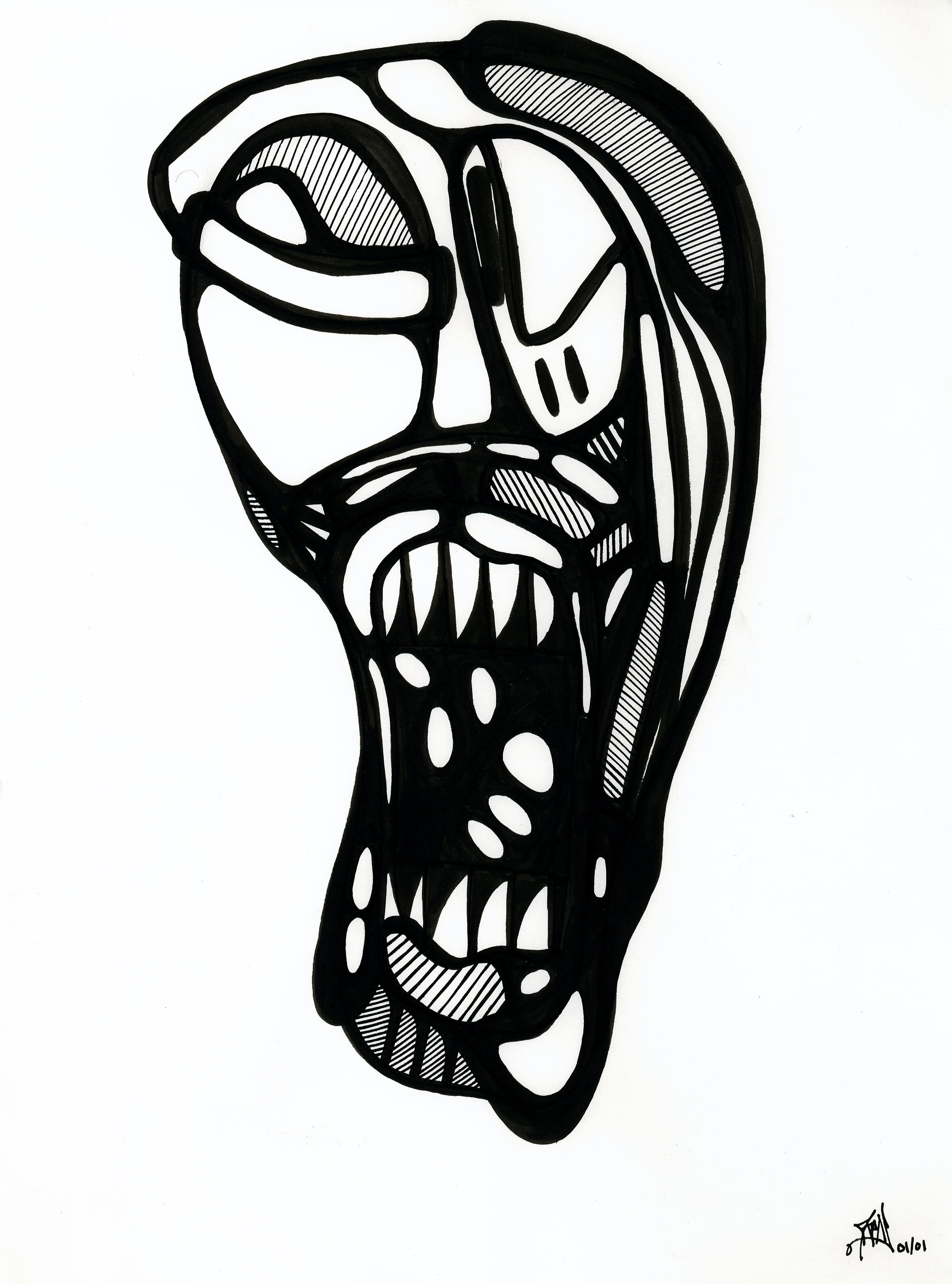 visage 3. Encre de chine sur papier. . 
2001 – Dominique Vial