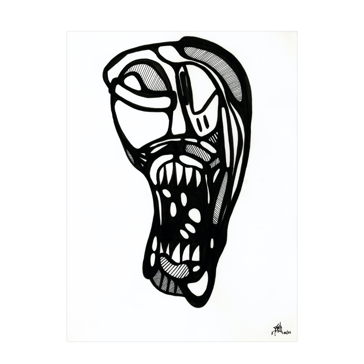 visage 3. Encre de chine sur papier. . 
2001 – Dominique Vial