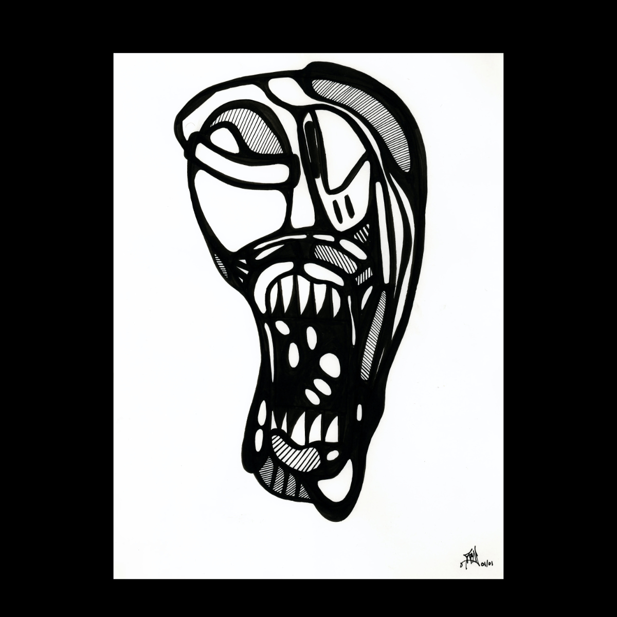 visage 3. Encre de chine sur papier. . 
2001 – Dominique Vial