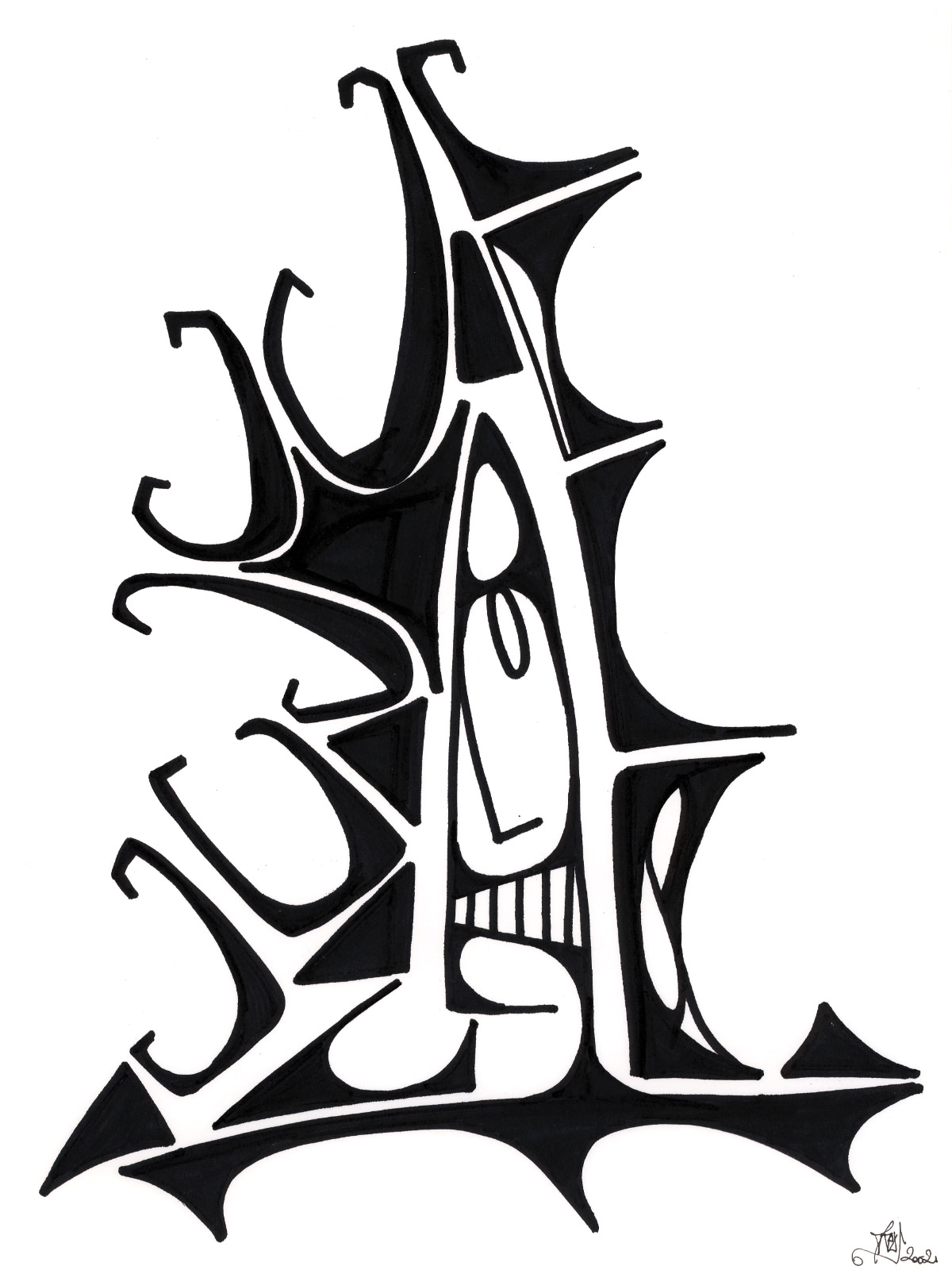 sans titre 
 2002-06. Encre de chine sur papier. . 
2002 – Dominique Vial