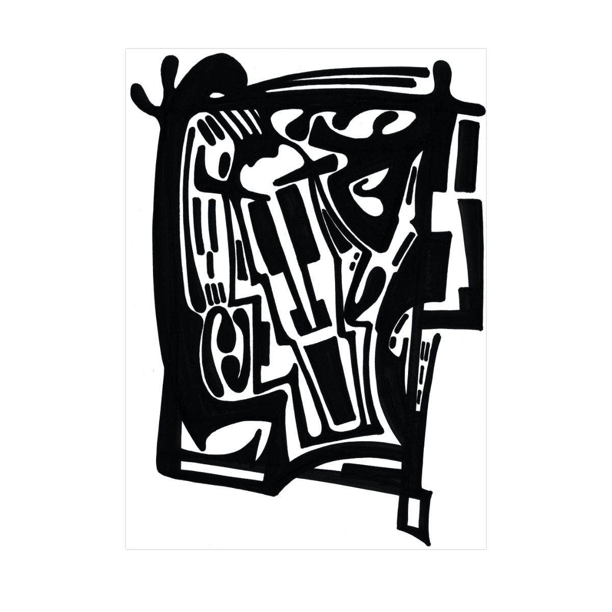 visage 1. Encre de chine sur papier. . 
2003 – Dominique Vial