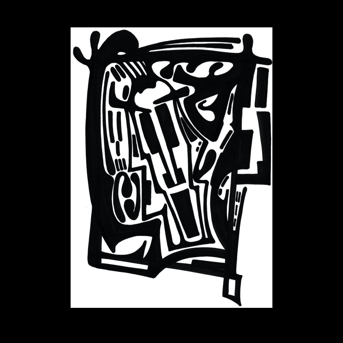 visage 1. Encre de chine sur papier. . 
2003 – Dominique Vial