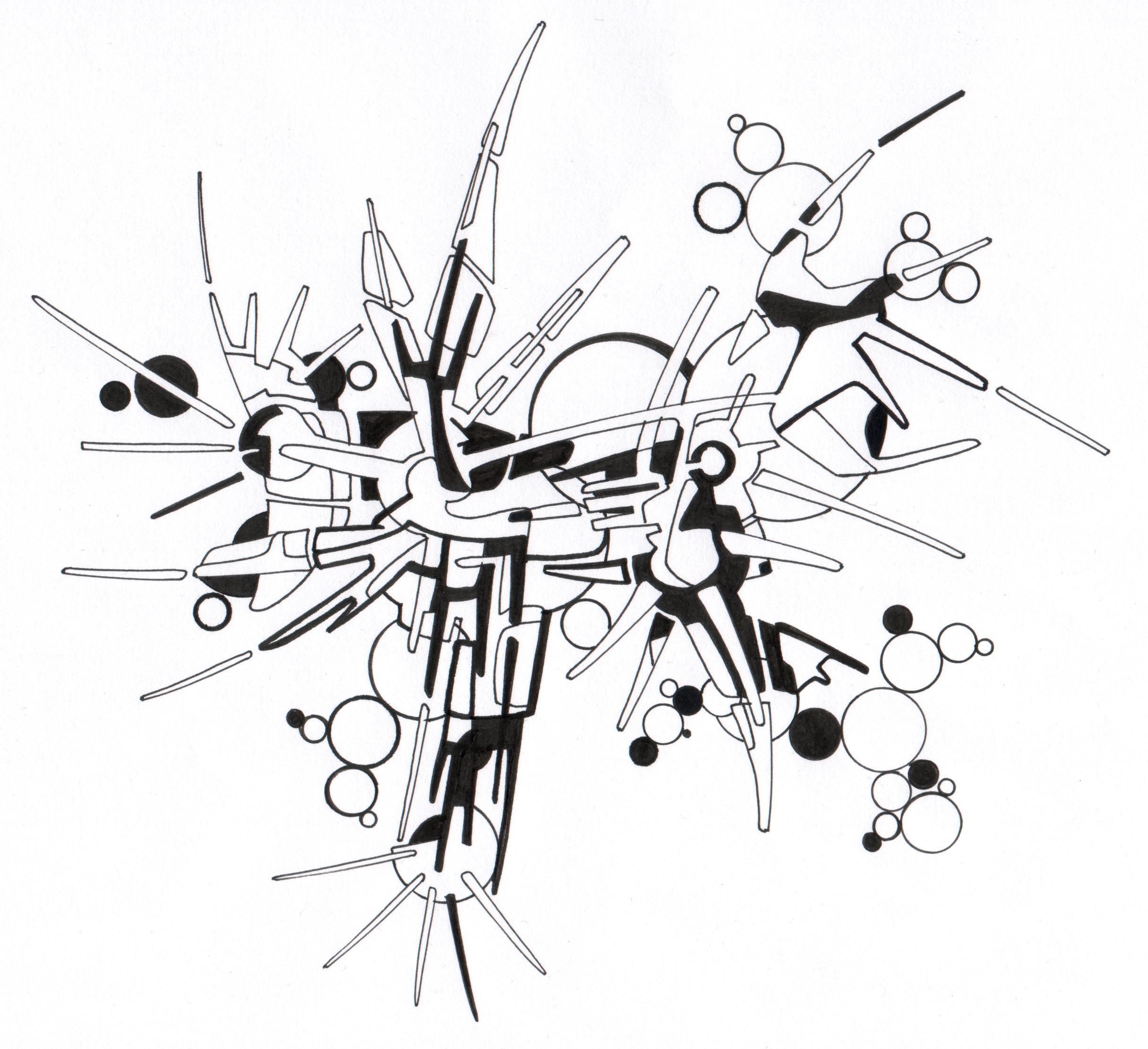 sans titre 
 2005-74. Encre de chine et encre pigmentée sur papier. . 
2005 – Dominique Vial