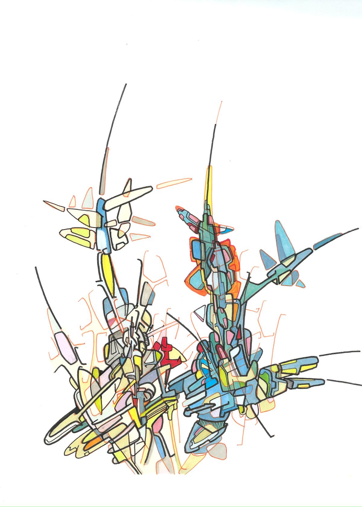 sans titre 
 2017-02. Encre pigmentée, encre à base d’alcool sur papier. 21 x 29.7 cm. 
2017 – Dominique Vial