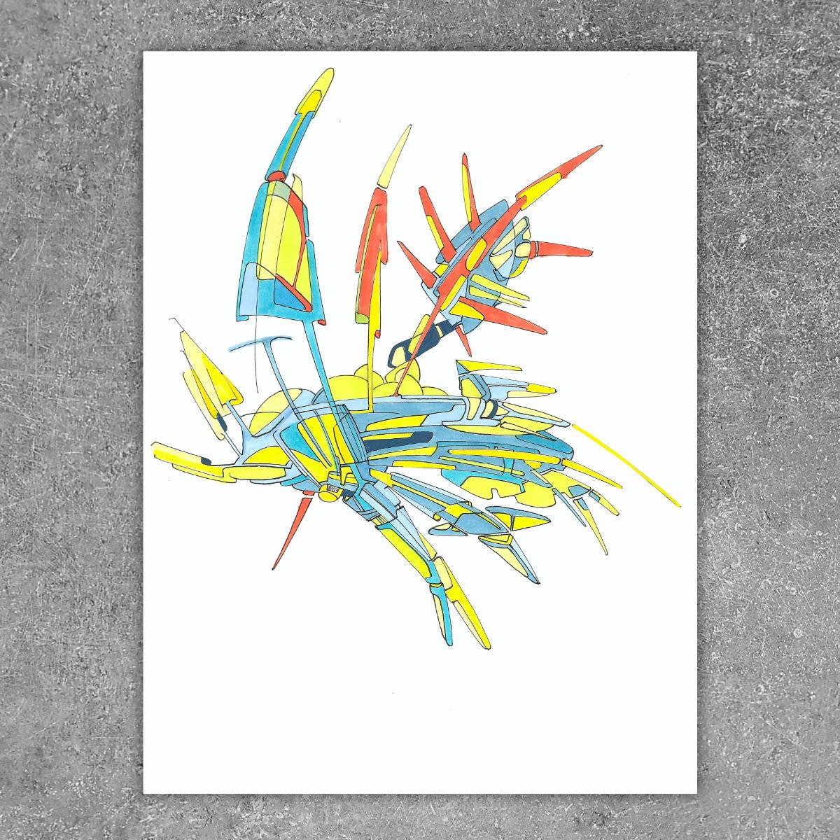 sans titre 
 2017-03. Encre pigmentée, encre à base d’alcool, acrylique sur papier. 21 x 29.7 cm. 
2017 – Dominique Vial