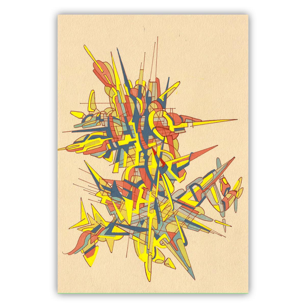 sans titre 
 2017-07. Encre pigmentée, encre à base d’alcool, acrylique sur papier. 14.8 x 21 cm. 
2017 – Dominique Vial