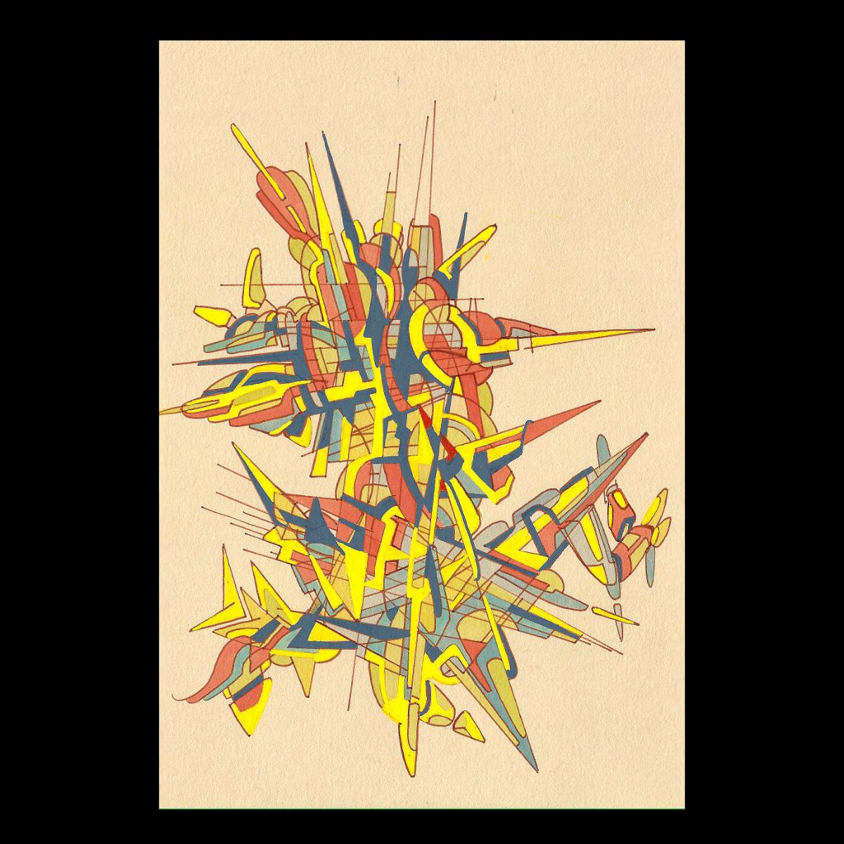 sans titre 
 2017-07. Encre pigmentée, encre à base d’alcool, acrylique sur papier. 14.8 x 21 cm. 
2017 – Dominique Vial