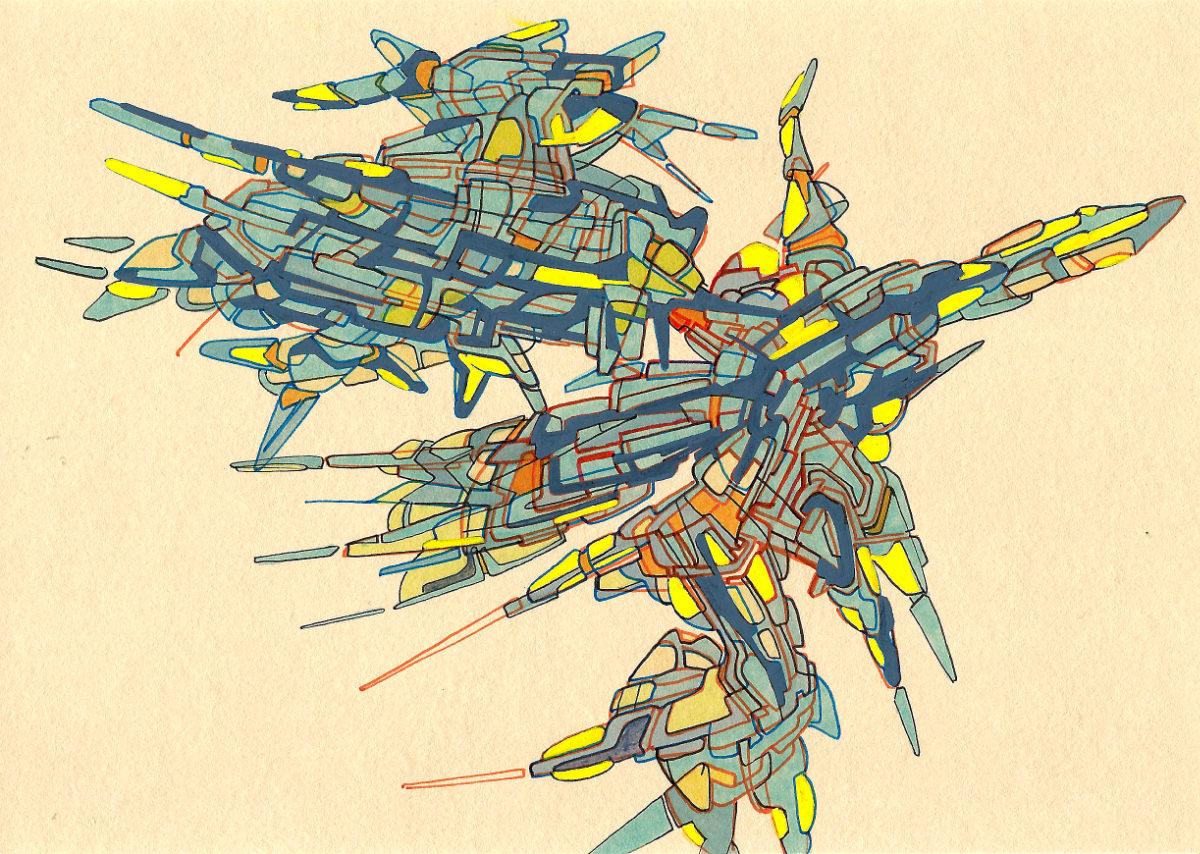 sans titre 
 2017-08. Encre pigmentée, encre à base d’alcool, acrylique sur papier. 21 x 14.8 cm. 
2017 – Dominique Vial