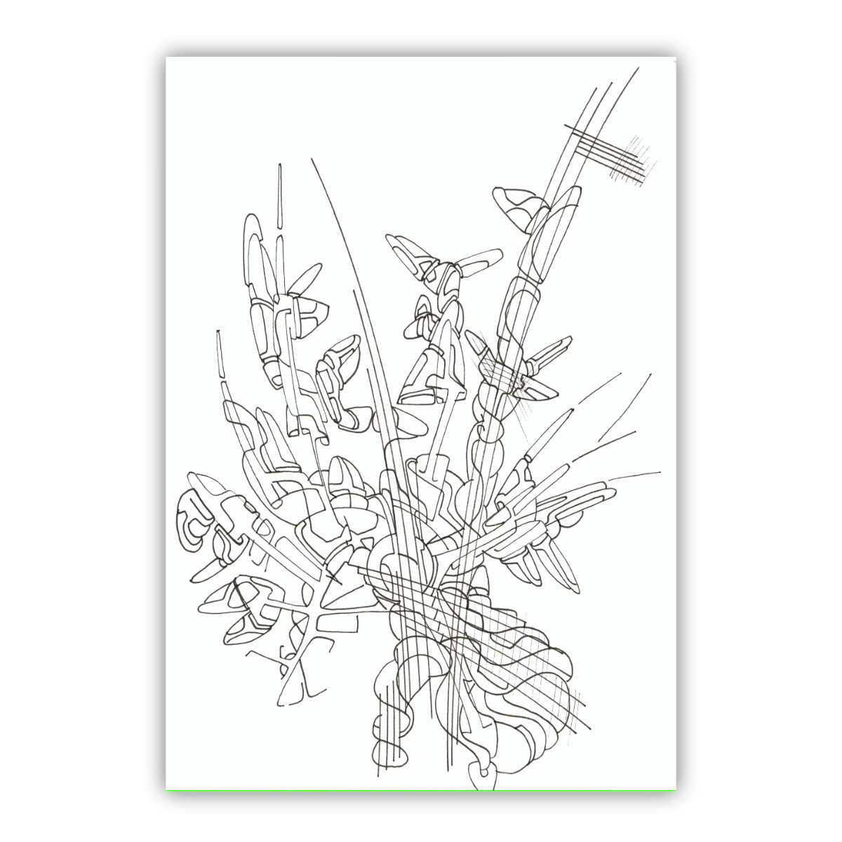 sans titre 
 2018-013. Encre pigmentée sur papier machine. 14.8 x 21 cm. 
2018 – Dominique Vial