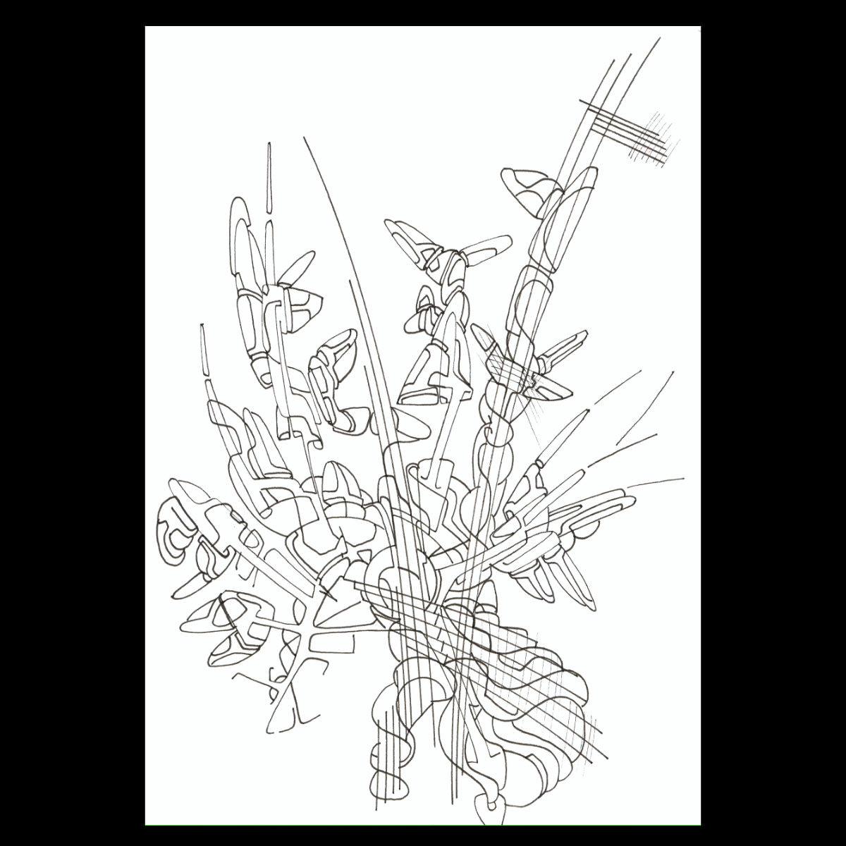 sans titre 
 2018-013. Encre pigmentée sur papier machine. 14.8 x 21 cm. 
2018 – Dominique Vial