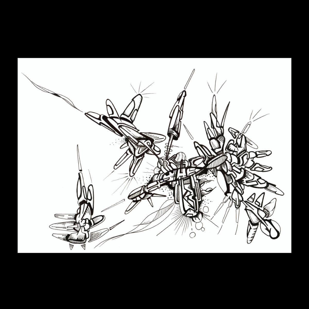 sans titre 
 2018-025. Encre pigmentée sur papier. 21 x 14.8 cm. 
2018 – Dominique Vial