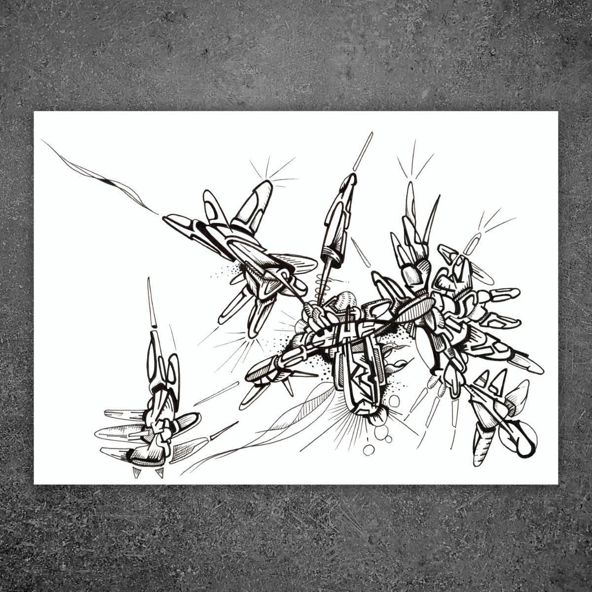 sans titre 
 2018-025. Encre pigmentée sur papier. 21 x 14.8 cm. 
2018 – Dominique Vial