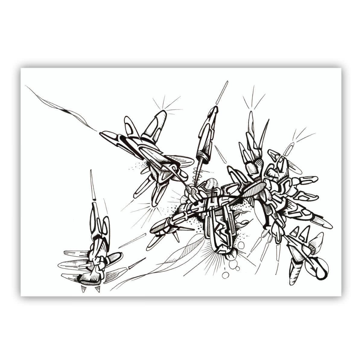 sans titre 
 2018-025. Encre pigmentée sur papier. 21 x 14.8 cm. 
2018 – Dominique Vial