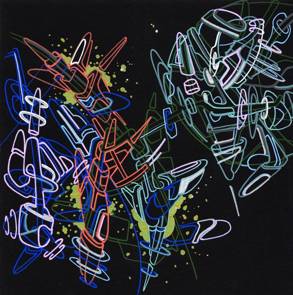 Planet of sound. Acrylique sur papier Black Black Fabriano. 20 x 20 cm. 
2018 – Dominique Vial