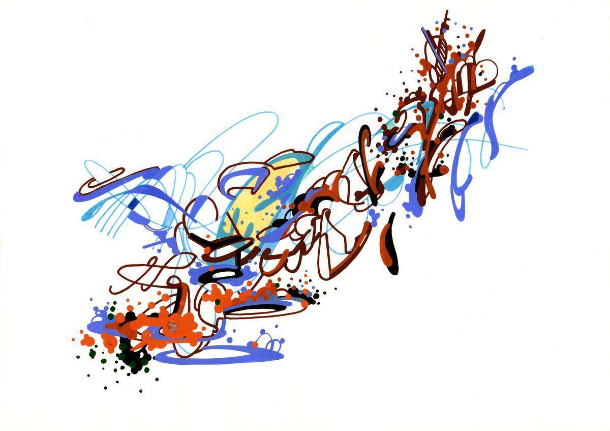 sans titre 
 2018-094. Acrylique sur papier Molotow. 29.7 x 21 cm. 
2018 – Dominique Vial