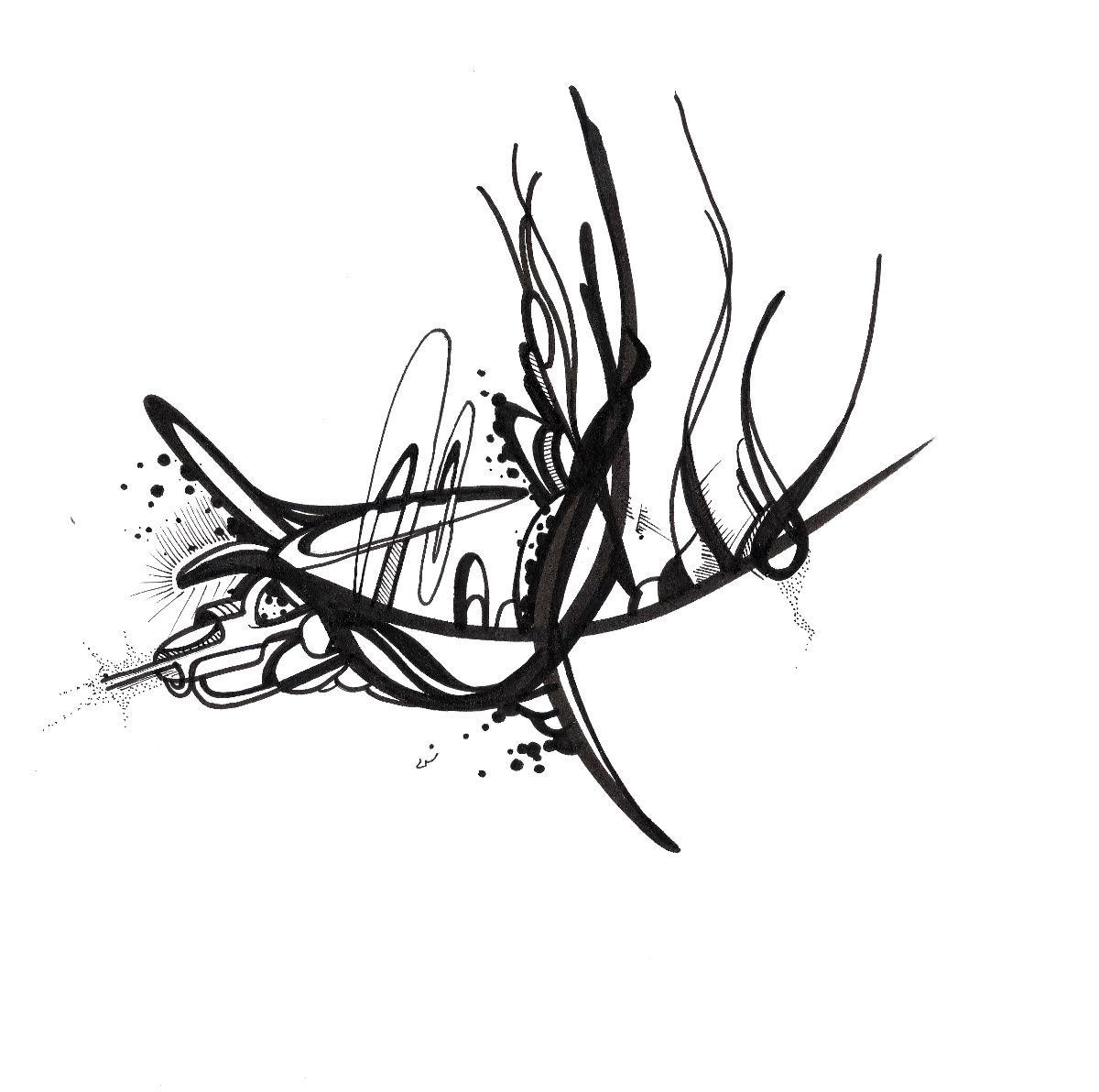 sans titre 
 2019-001. Encre pigmentée sur papier White White Fabriano. 20 x 20 cm. 
2019 – Dominique Vial