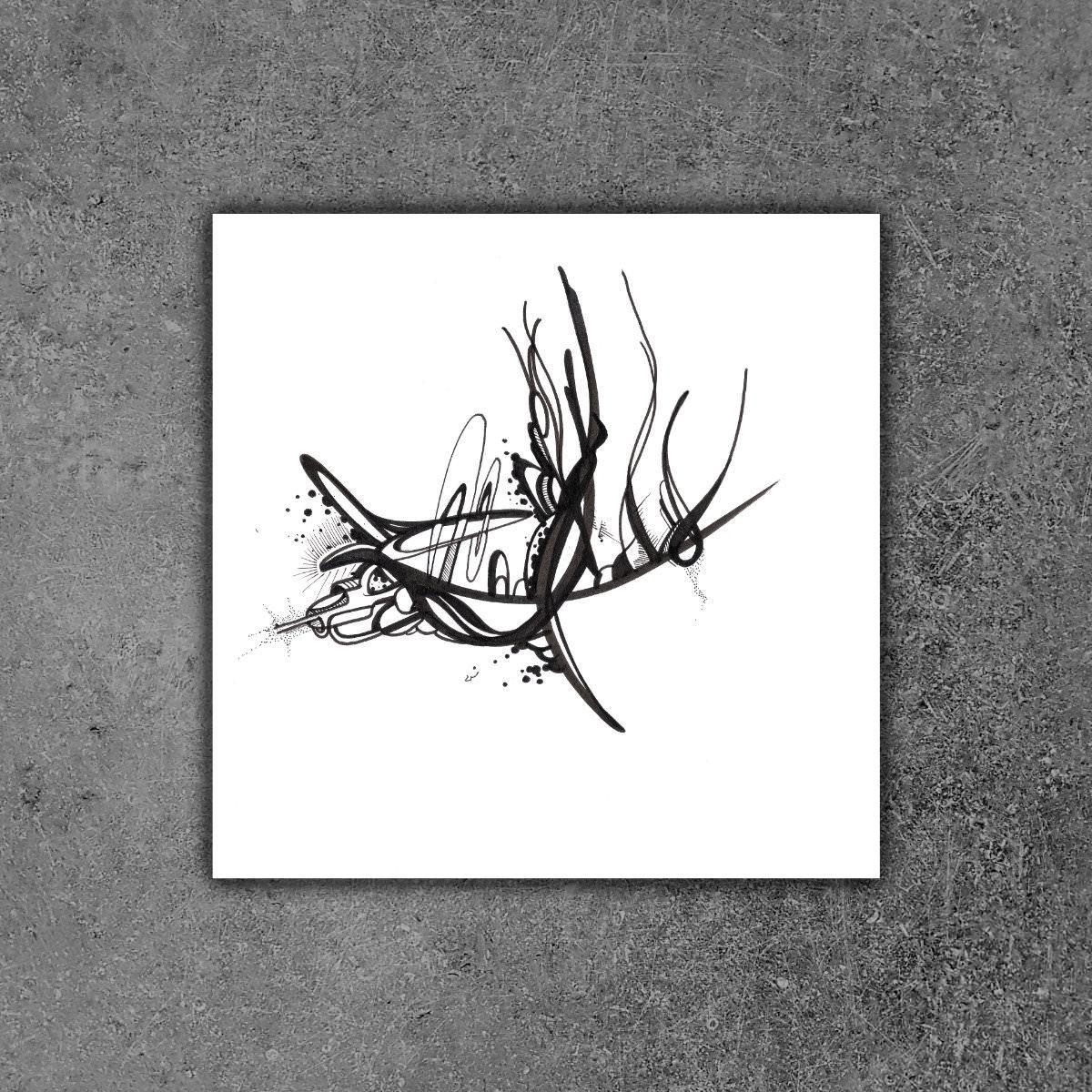 sans titre 
 2019-001. Encre pigmentée sur papier White White Fabriano. 20 x 20 cm. 
2019 – Dominique Vial