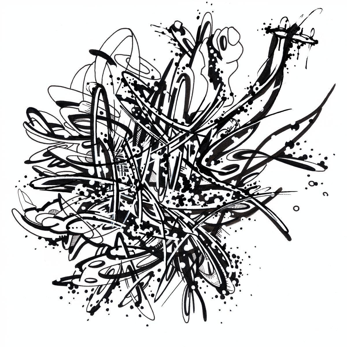 sans titre 
 2019-004. Encre pigmentée et peinture acrylique sur papier White White Fabriano. 20 x 20 cm. 
2019 – Dominique Vial