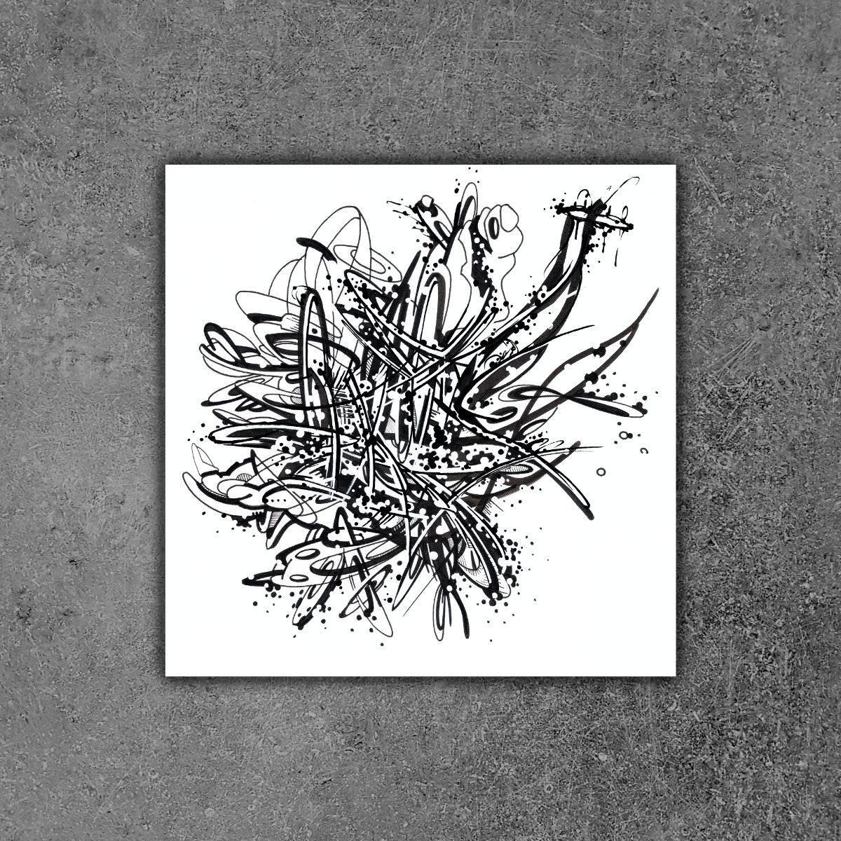 sans titre 
 2019-004. Encre pigmentée et peinture acrylique sur papier White White Fabriano. 20 x 20 cm. 
2019 – Dominique Vial