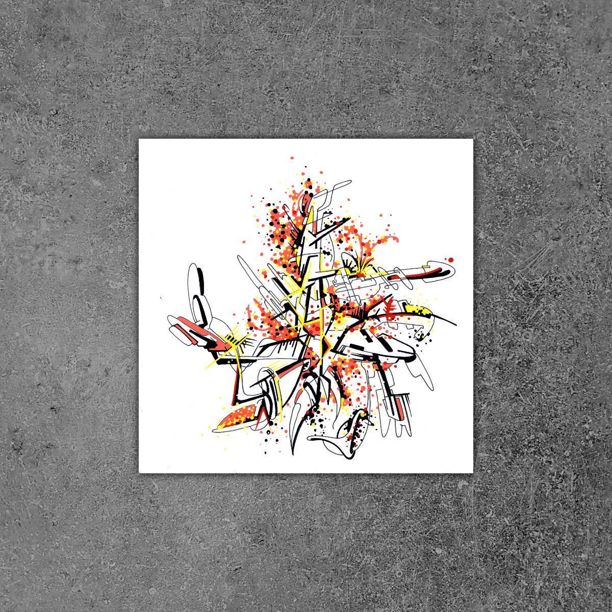 sans titre 
 2019-006. Encre pigmentée et peinture acrylique sur papier White White Fabriano. 20 x 20 cm. 
2019 – Dominique Vial