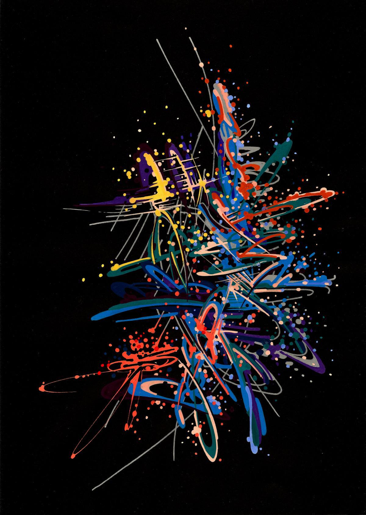 sans titre 
 2019-008. Peinture acrylique sur papier Molotow. 21 x 29.7 cm. 
2019 – Dominique Vial