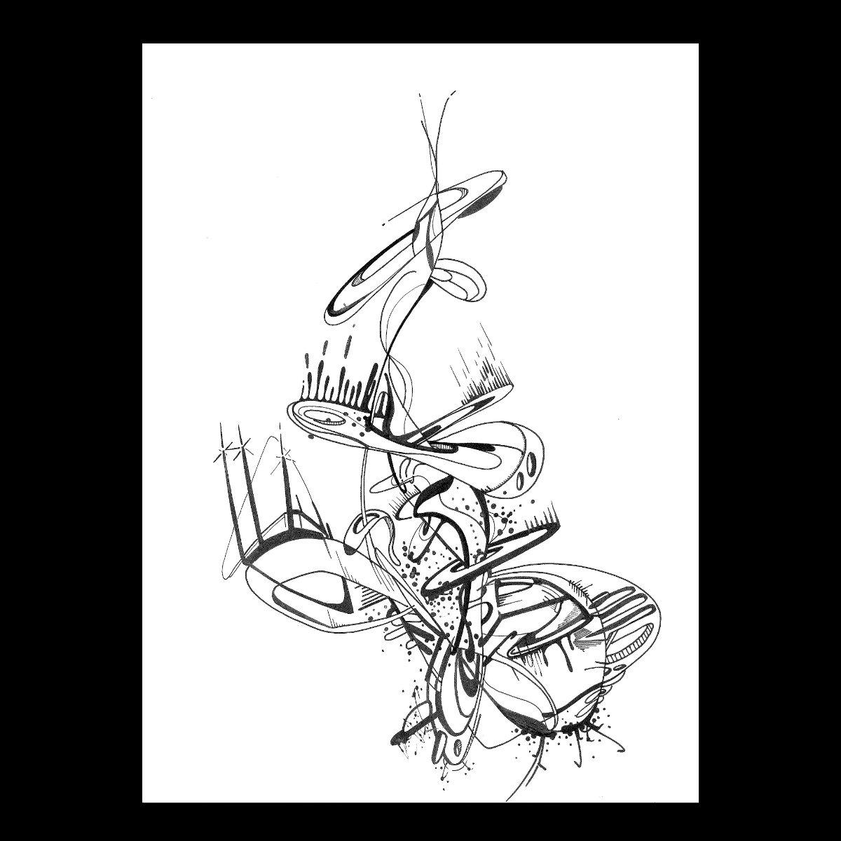 sans titre 
 2019-010. Encre pigmentée et mine de plomb sur papier White White Fabriano. 24 x 32 cm. 
2019 – Dominique Vial