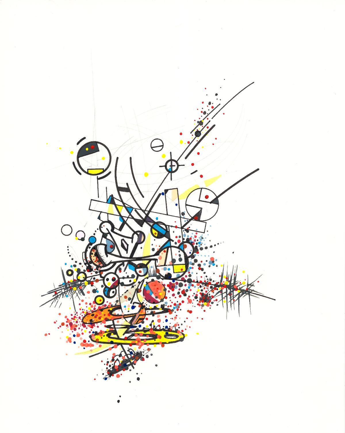 sans titre 
 2019-014. Mine de plomb, encre pigmentée, encre à alcool, peinture acrylique sur papier Fabriano. 20.3 x 25.4 cm. 
2019 – Dominique Vial