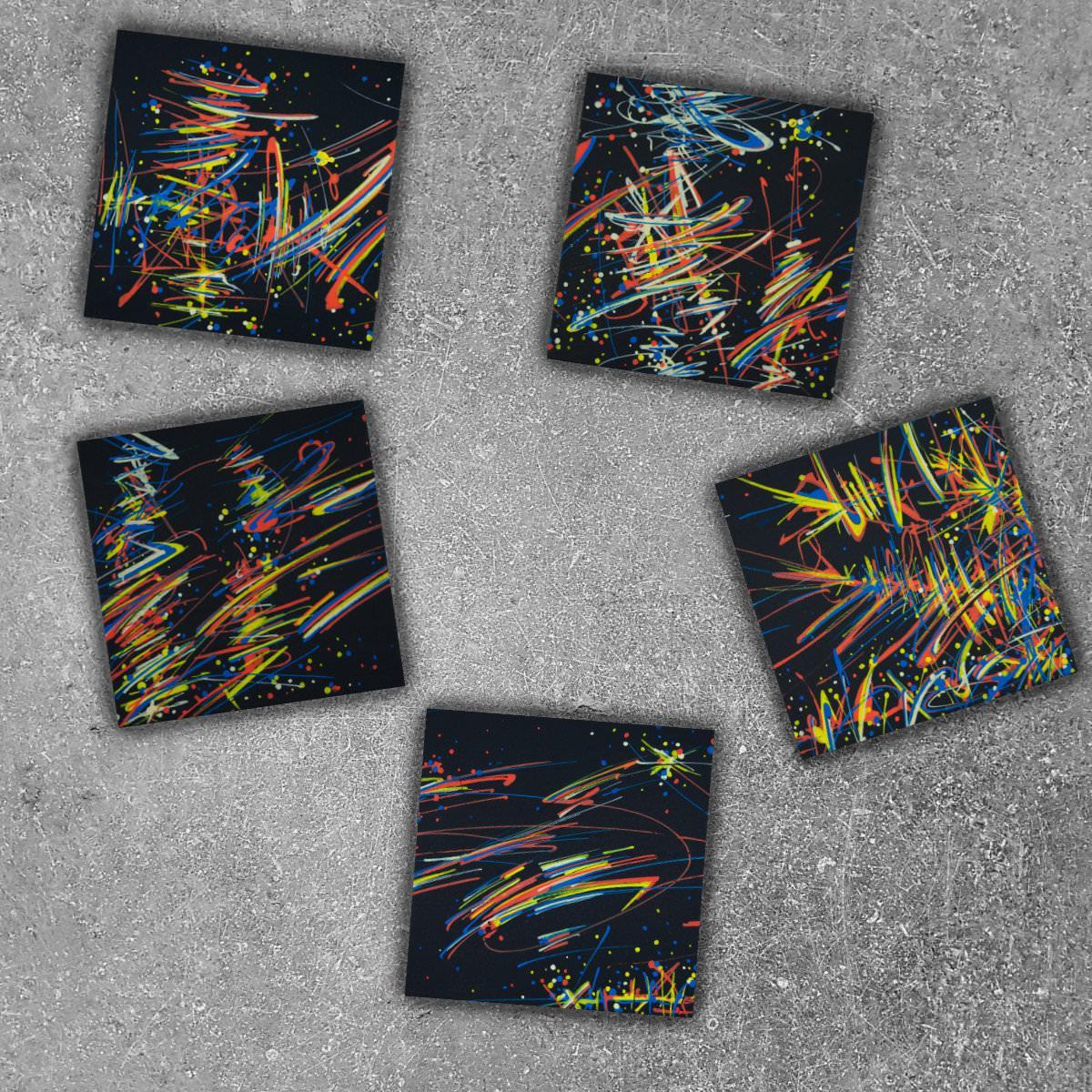 sans titre 
 2020-001. Peinture acrylique sur bois, polyptyque de 5 carrés 10x10. 50 x 10 cm. 
2020 – Dominique Vial