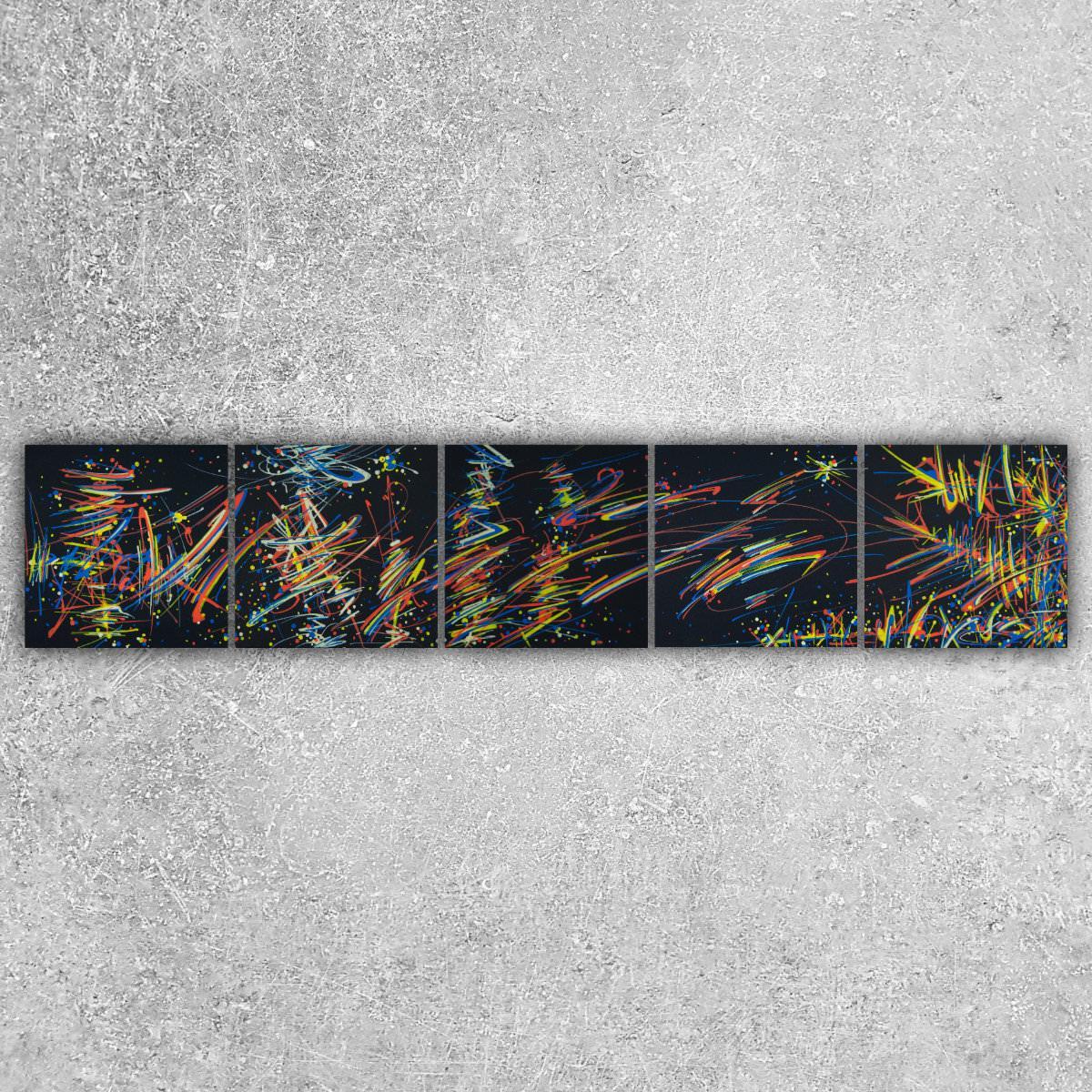 sans titre 
 2020-001. Peinture acrylique sur bois, polyptyque de 5 carrés 10x10. 50 x 10 cm. 
2020 – Dominique Vial