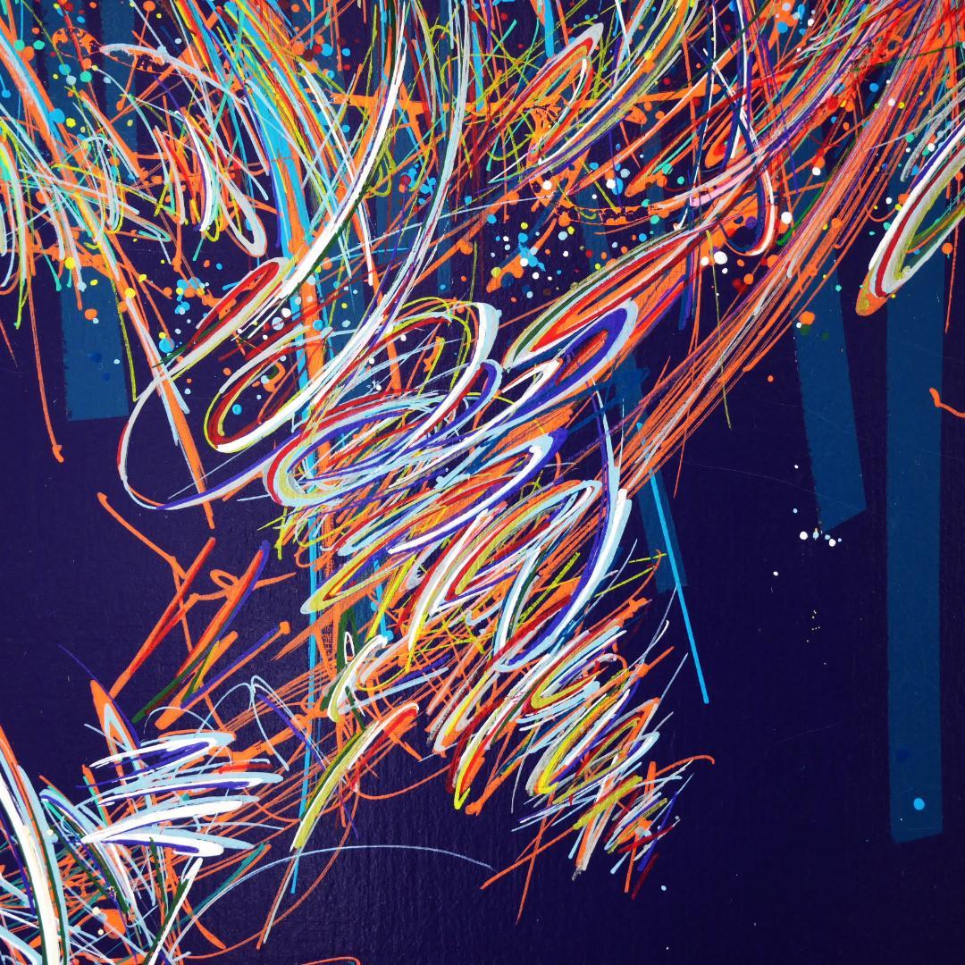 sans titre 
 2020-012. Acrylique et encre à alcool sur bois – fond violet. 100 x 62 cm. 
2020 – Dominique Vial