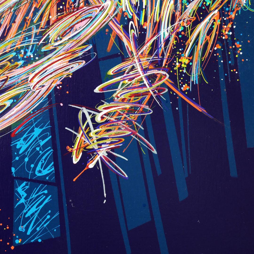 sans titre 
 2020-012. Acrylique et encre à alcool sur bois – fond violet. 100 x 62 cm. 
2020 – Dominique Vial