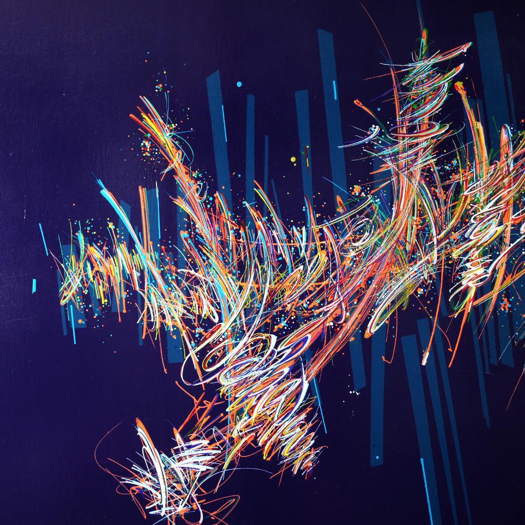 sans titre 
 2020-012. Acrylique et encre à alcool sur bois – fond violet. 100 x 62 cm. 
2020 – Dominique Vial