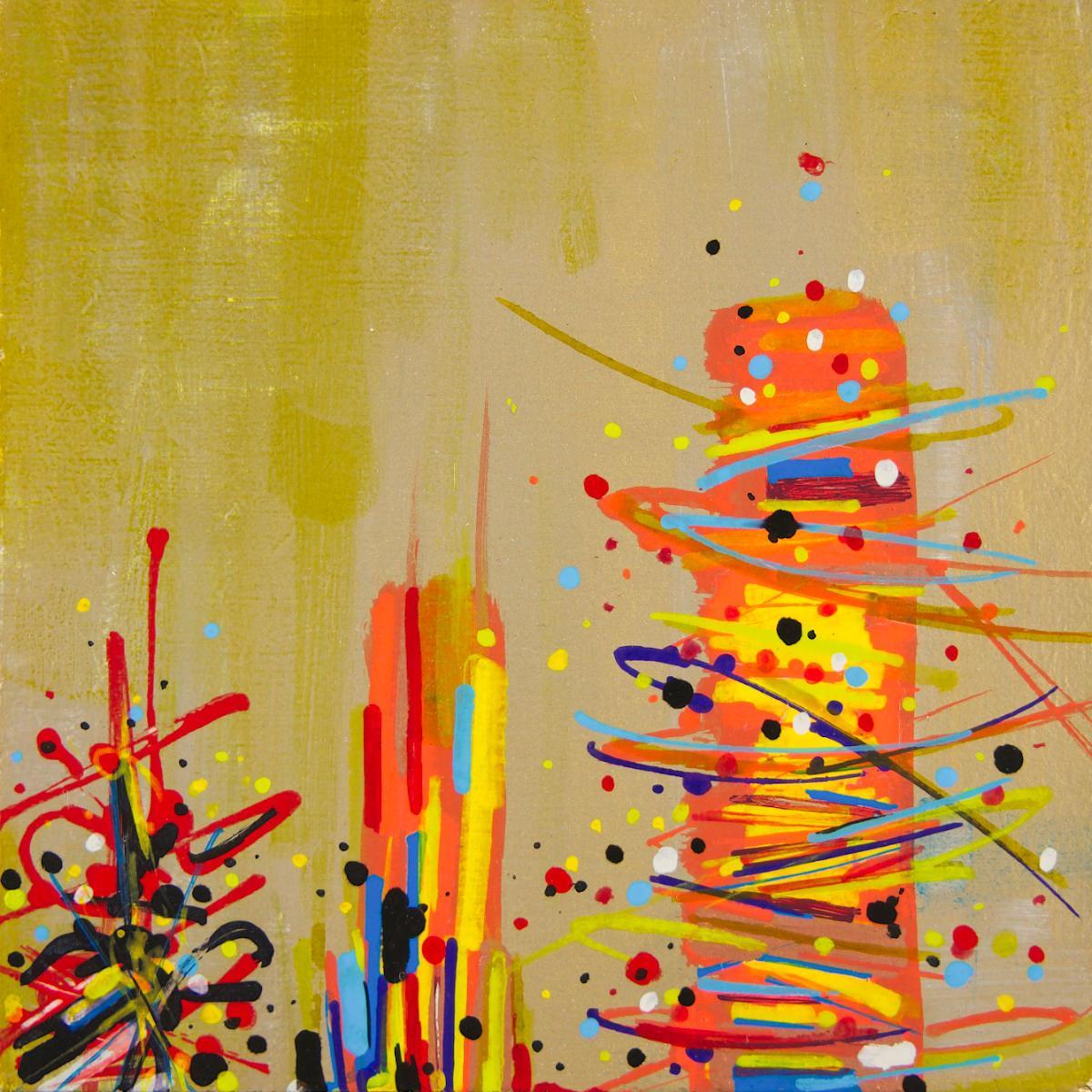 sans titre 
 2020-018. Acrylique, encres à base d'alcool et encre à base d'eau sur bois. 10 x 10 cm. 
2020 – Dominique Vial