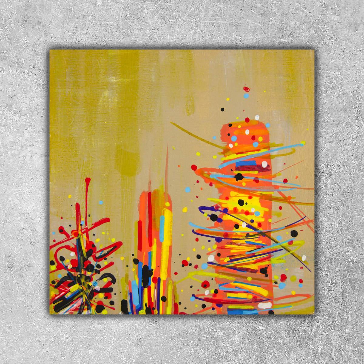 sans titre 
 2020-018. Acrylique, encres à base d'alcool et encre à base d'eau sur bois. 10 x 10 cm. 
2020 – Dominique Vial