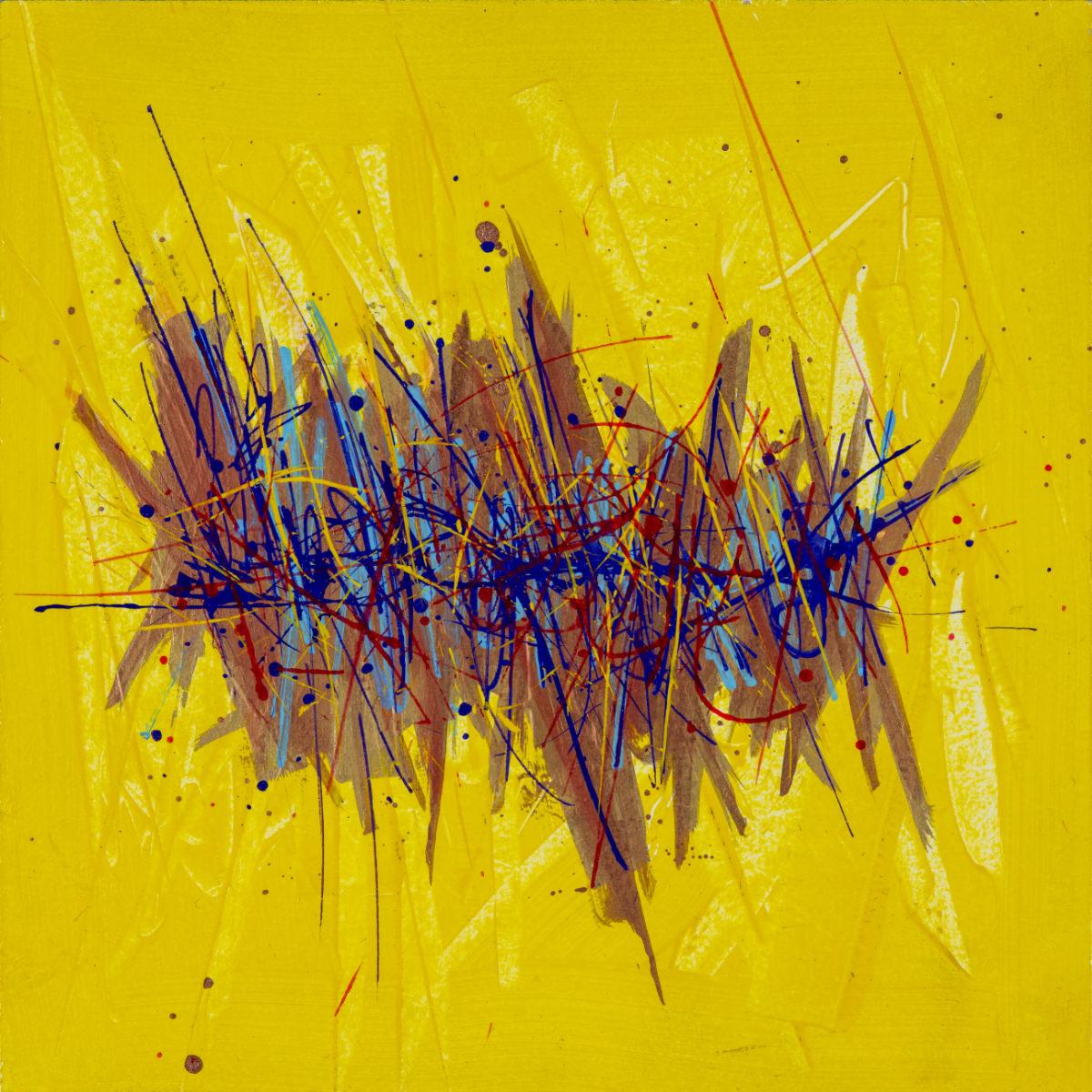 sans titre 
 2020-030. Acrylique, encres à alcool, émulsion vinylique sur bois. 20 x 20 cm. 
2020 – Dominique Vial