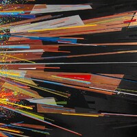 sans titre 
 2022-001. Acryliques, encres à alcool sur bois. 50 x 80 cm. 
2022 – Dominique Vial