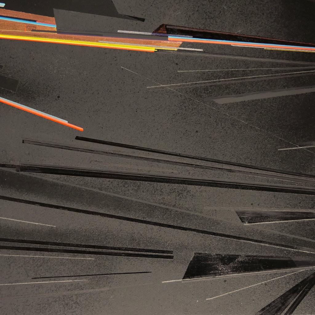 sans titre 
 2022-001. Acryliques, encres à alcool sur bois. 50 x 80 cm. 
2022 – Dominique Vial