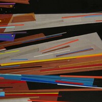 sans titre 
 2022-001. Acryliques, encres à alcool sur bois. 50 x 80 cm. 
2022 – Dominique Vial