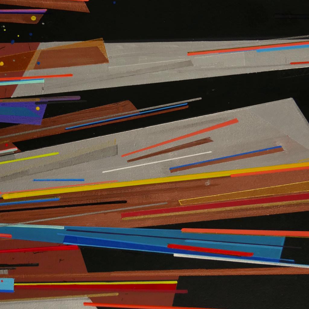 sans titre 
 2022-001. Acryliques, encres à alcool sur bois. 50 x 80 cm. 
2022 – Dominique Vial