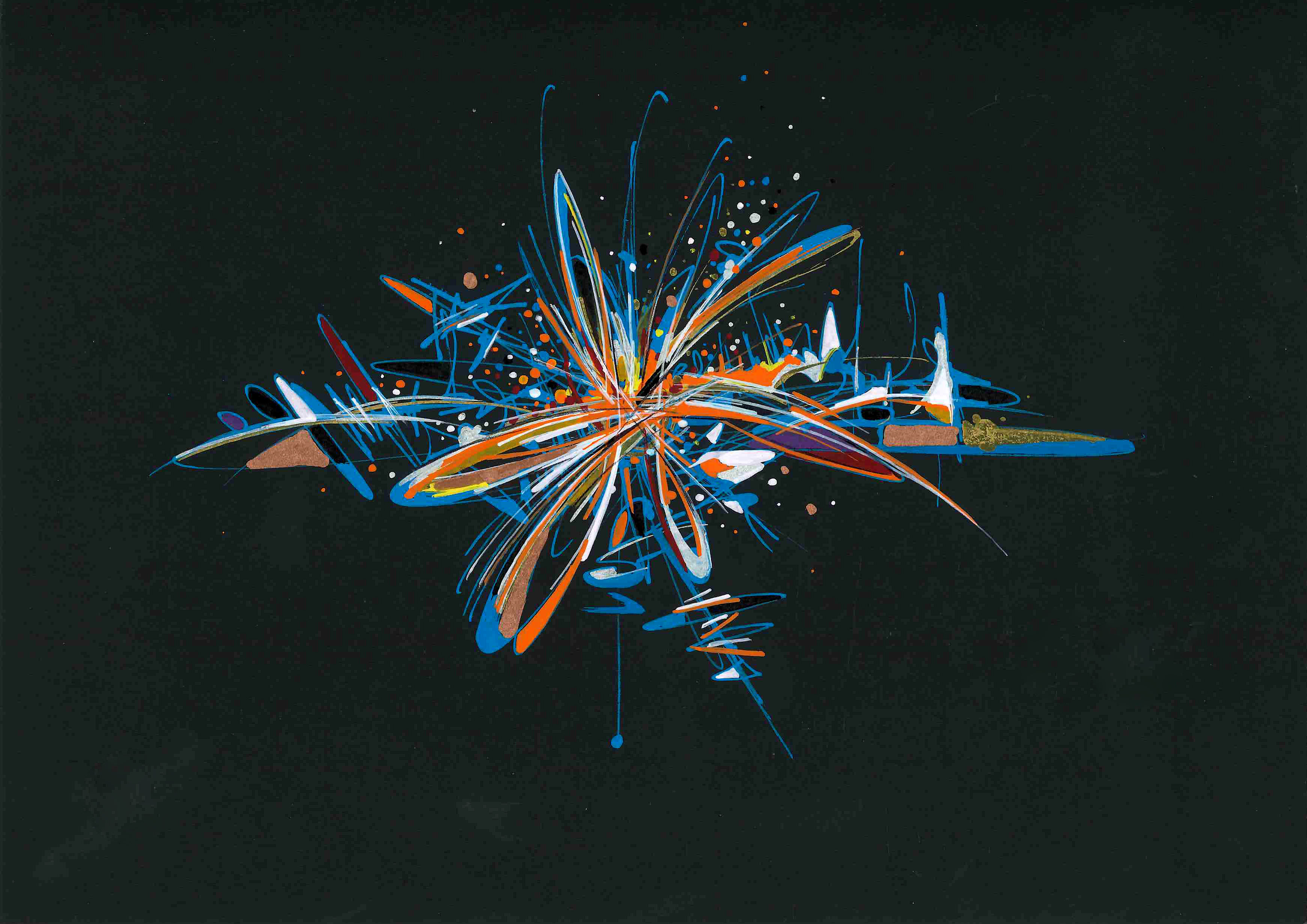 sans titre 
 2022-003. Acryliques et encres à alcool sur papier Molotow. 29.7 x 21 cm. 
2022 – Dominique Vial