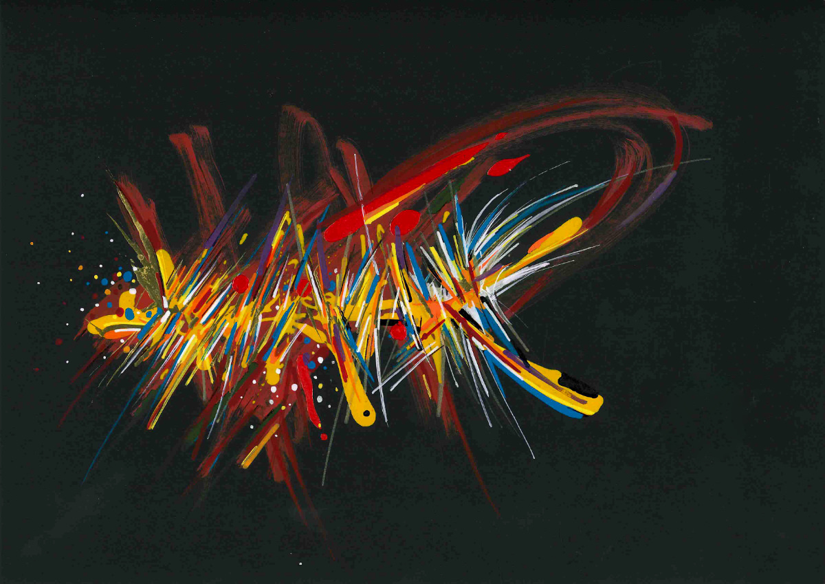 sans titre 
 2022-004. Acryliques et encres à alcool sur papier Molotow. 29.7 x 21 cm. 
2022 – Dominique Vial