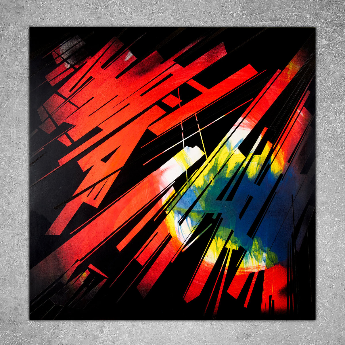 sans titre 
 2023-001. Acrylique et émulsion vinylique sur bois. 90 x 90 cm. 
2023 – Dominique Vial
