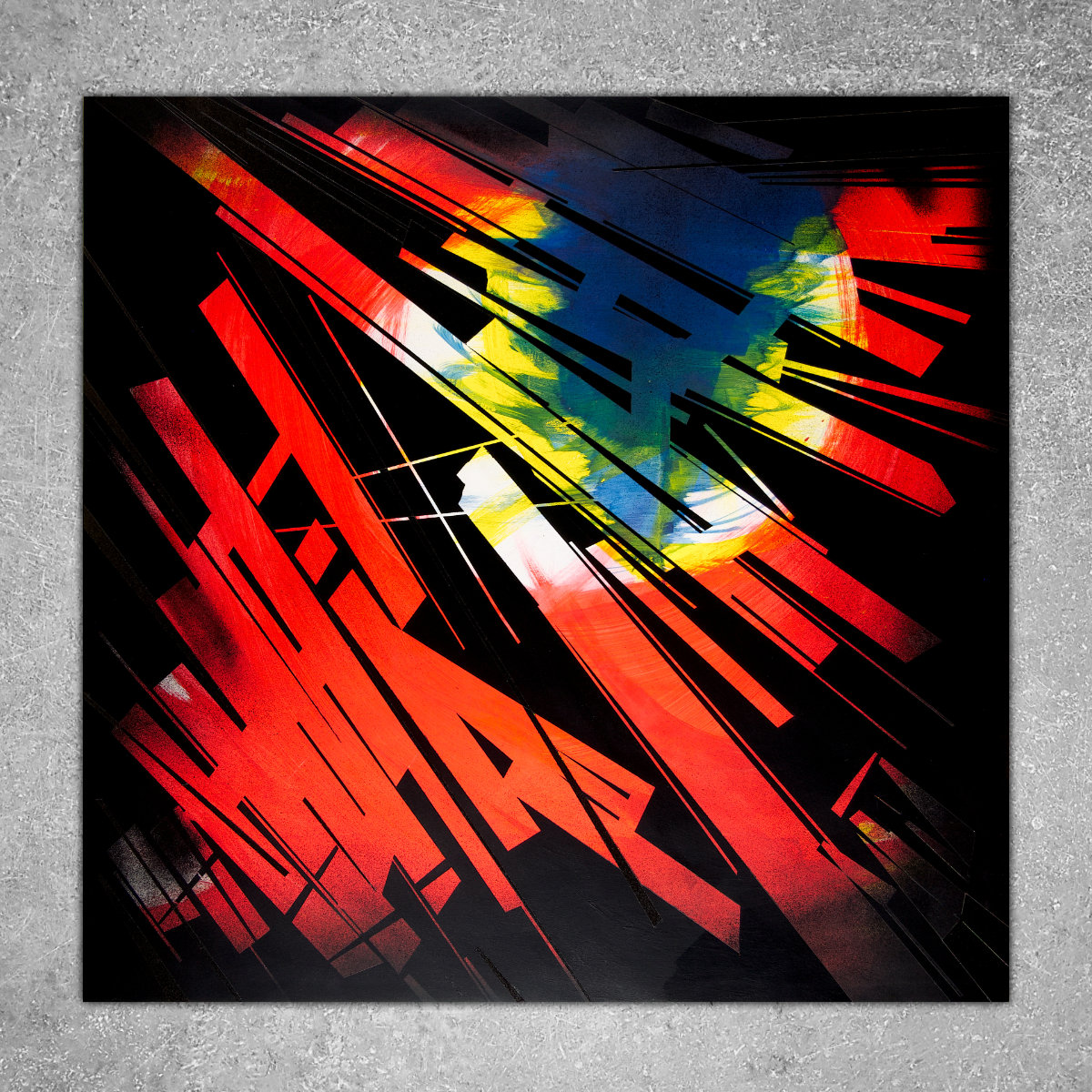 sans titre 
 2023-001. Acrylique et émulsion vinylique sur bois. 90 x 90 cm. 
2023 – Dominique Vial