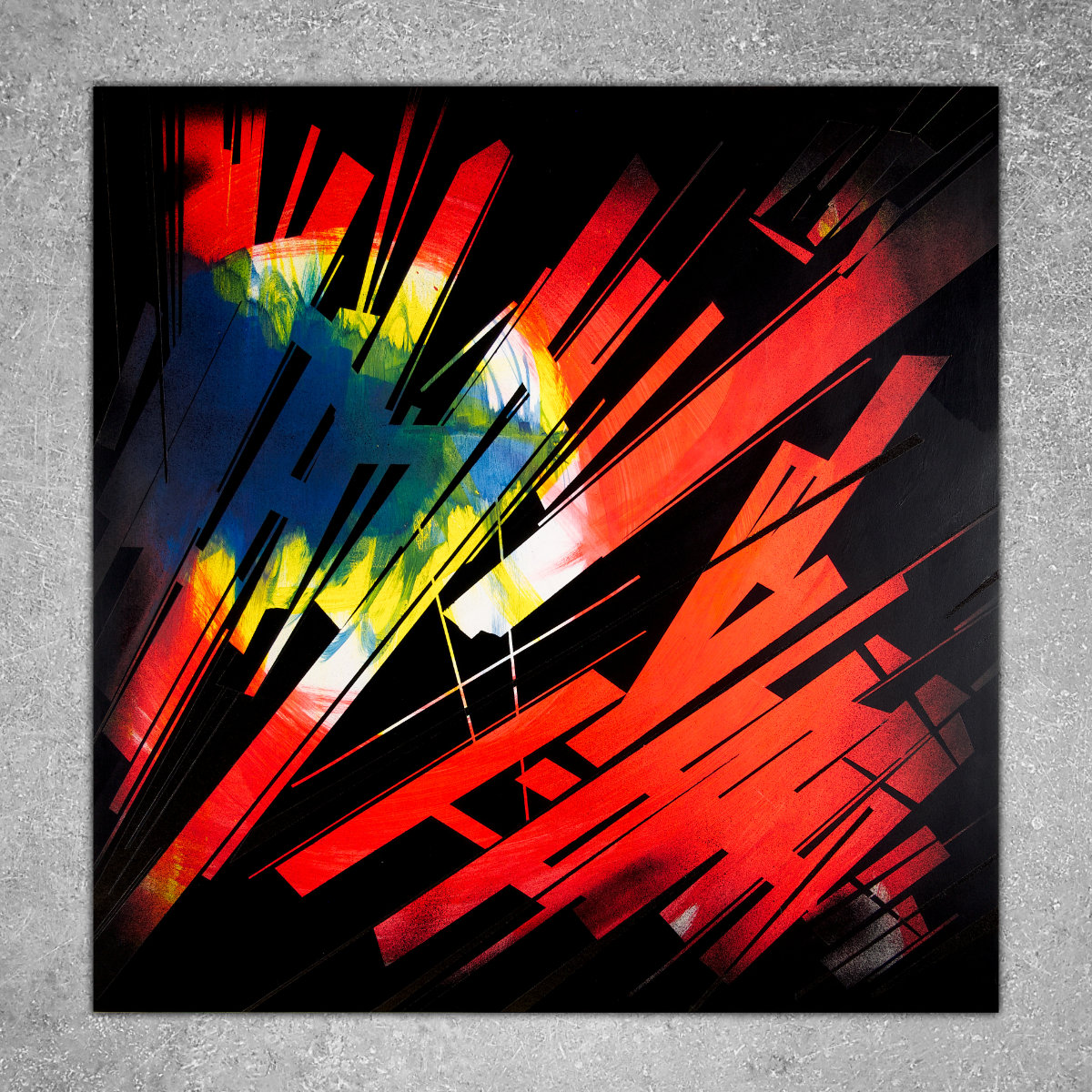 sans titre 
 2023-001. Acrylique et émulsion vinylique sur bois. 90 x 90 cm. 
2023 – Dominique Vial