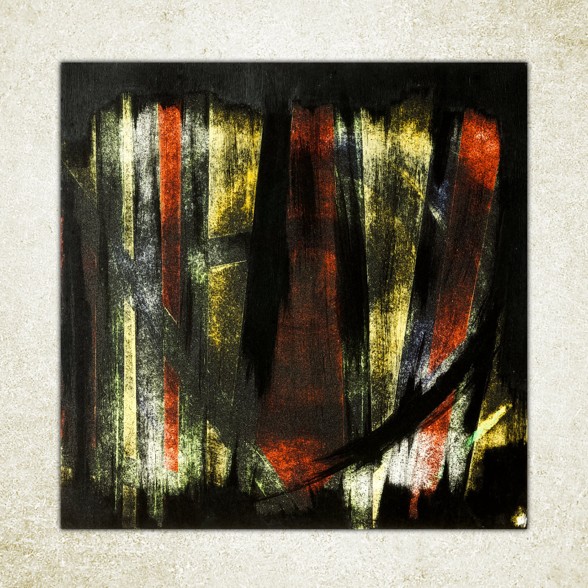 sans titre 
 2023-002. Acrylique et émulsion vinylique sur bois. 40 x 40 cm. 
2023 – Dominique Vial